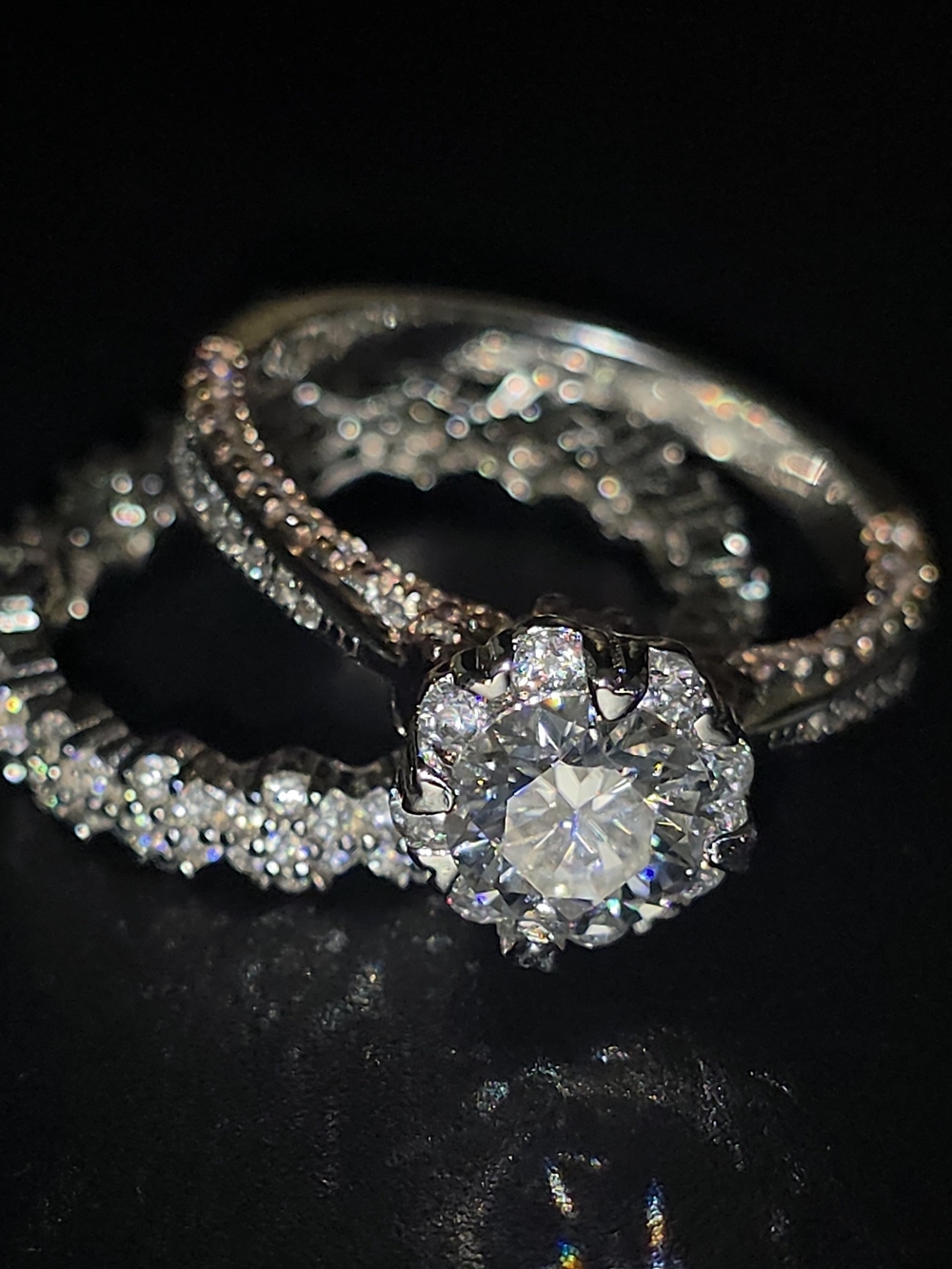 💍 3 CTW Floral Moissanite Bridal Ring Set | 2 CT Flower Halo Engagement Ring +